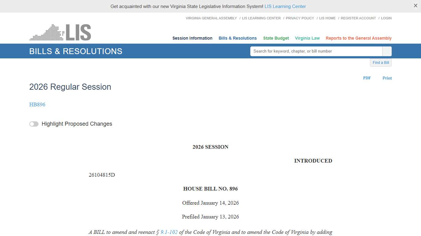 HB896 - 2026 Regular Session LIS
